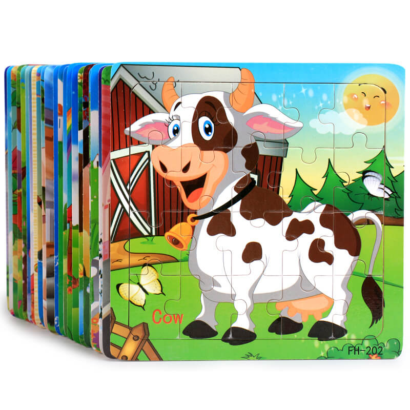 Puzzle per bambini in legno con animali dei cartoni animati