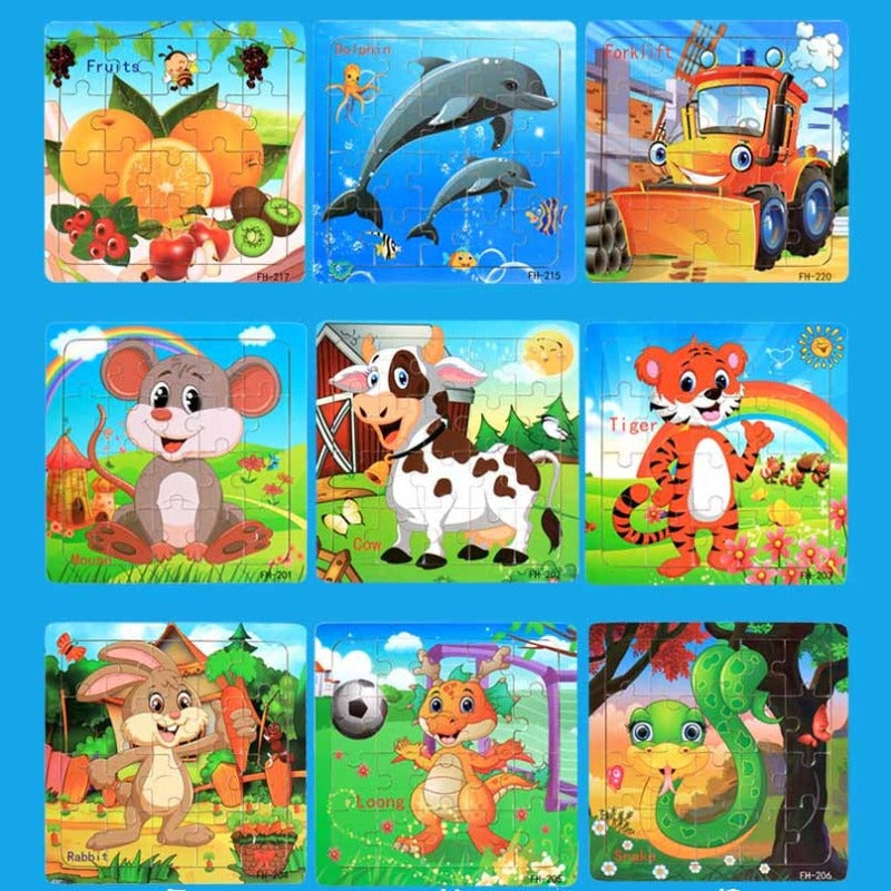 Puzzle per bambini in legno con animali dei cartoni animati