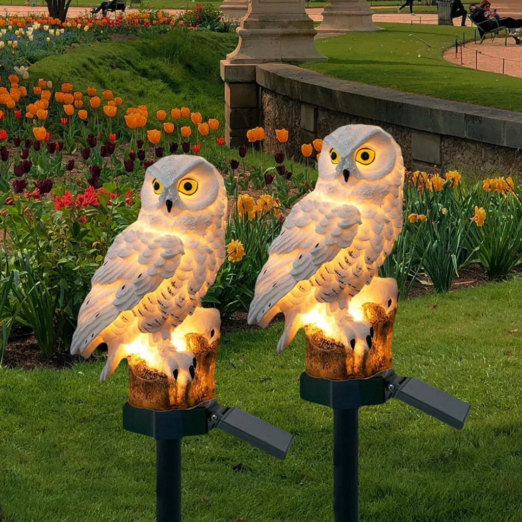 Lampada da giardino solare a gufo per vialetto da esterno con picchetto