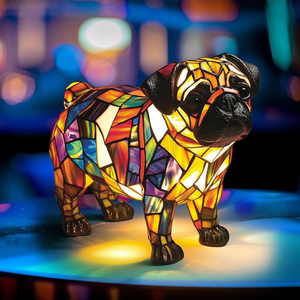 Lampada da tavolo decorativa con statuetta di cane in resina