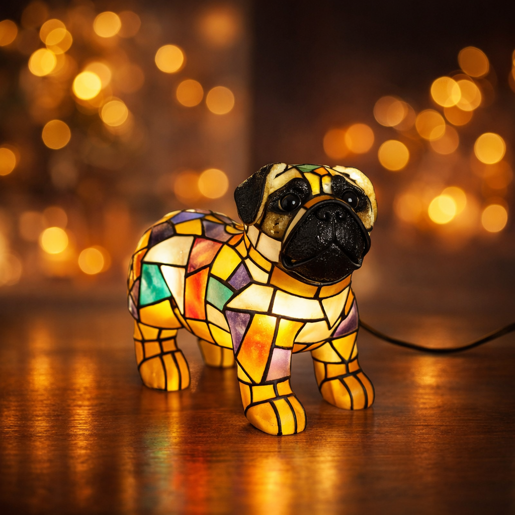 Lampada da tavolo decorativa con statuetta di cane in resina