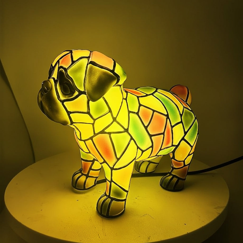 Lampada da tavolo decorativa con statuetta di cane in resina