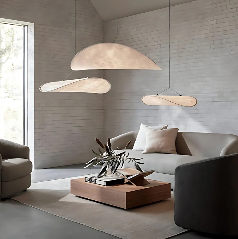 Lampadario a sospensione SoraHaze in stile Japandi con luce rilassante