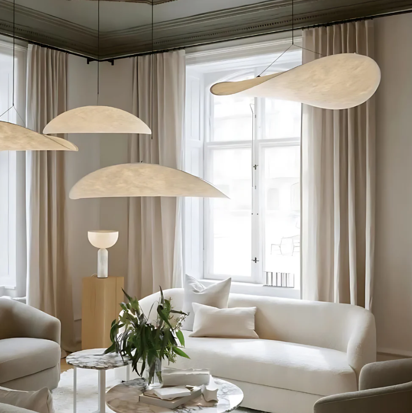 Lampadario a sospensione SoraHaze in stile Japandi con luce rilassante