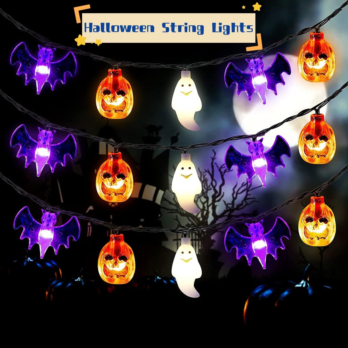 Decorazione a forma di zucca a pipistrello a batteria per esterni a LED per Halloween