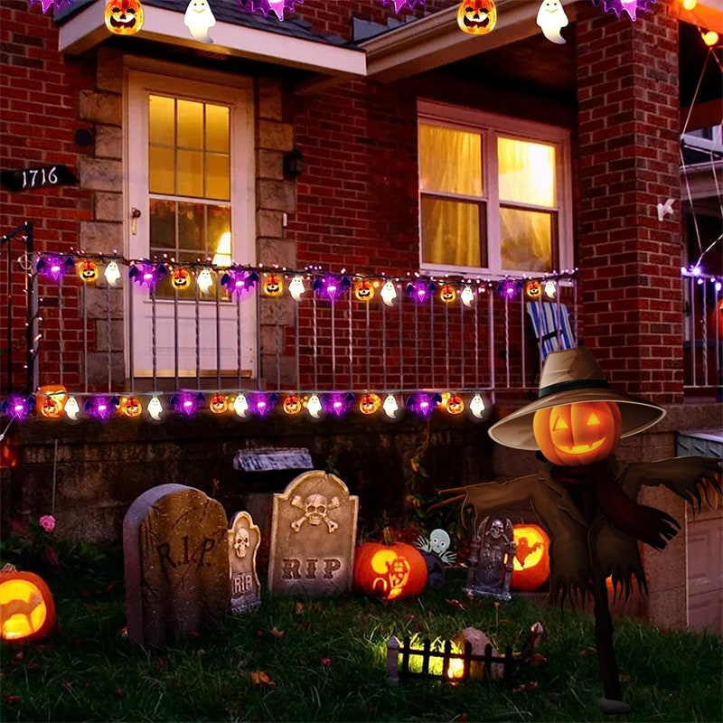 Decorazione a forma di zucca a pipistrello a batteria per esterni a LED per Halloween
