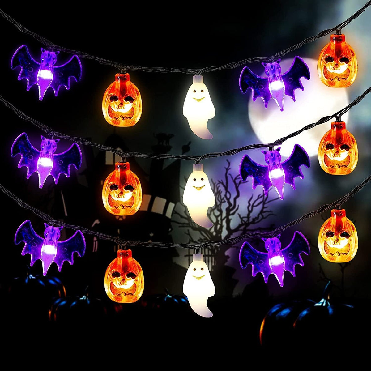 Decorazione a forma di zucca a pipistrello a batteria per esterni a LED per Halloween