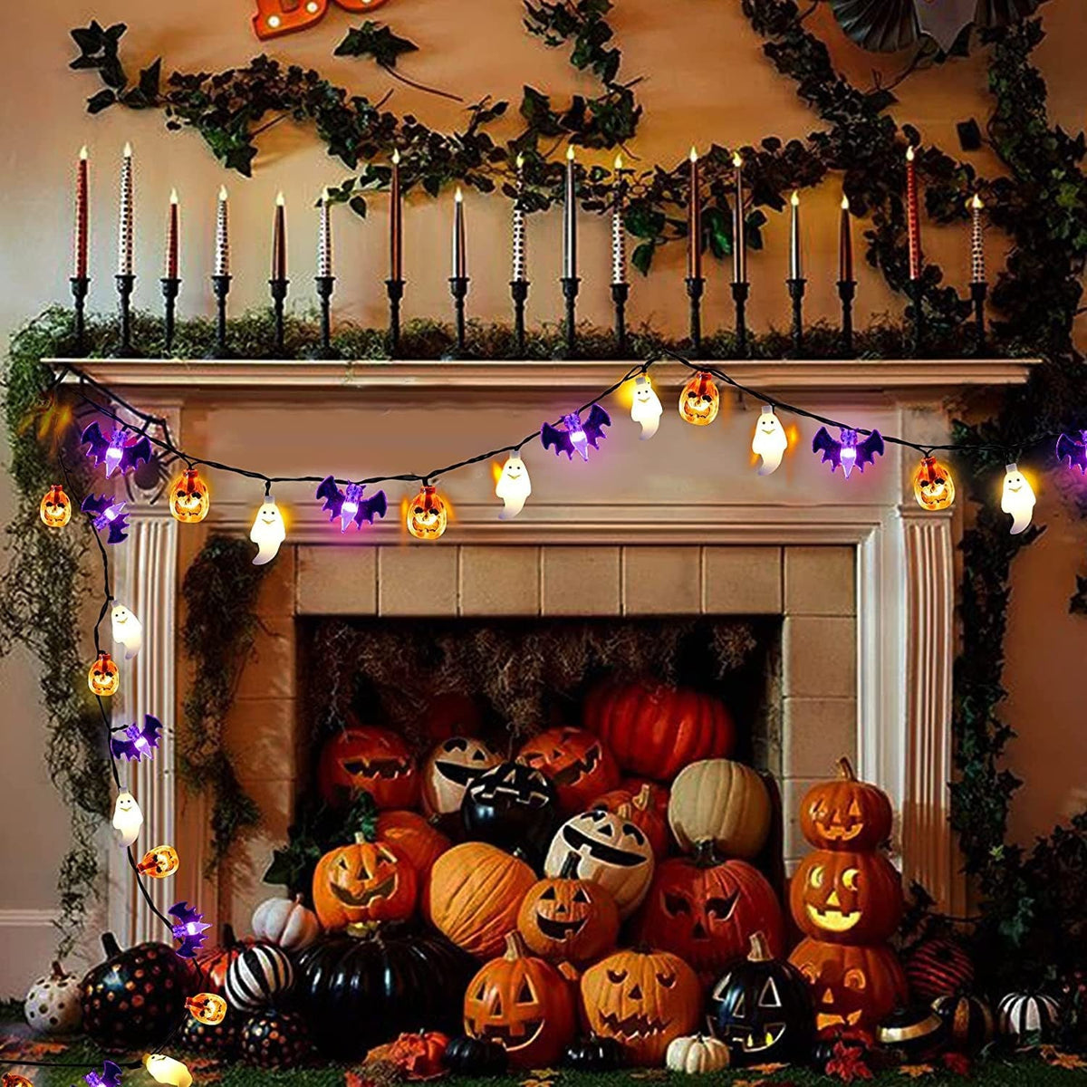 Decorazione a forma di zucca a pipistrello a batteria per esterni a LED per Halloween