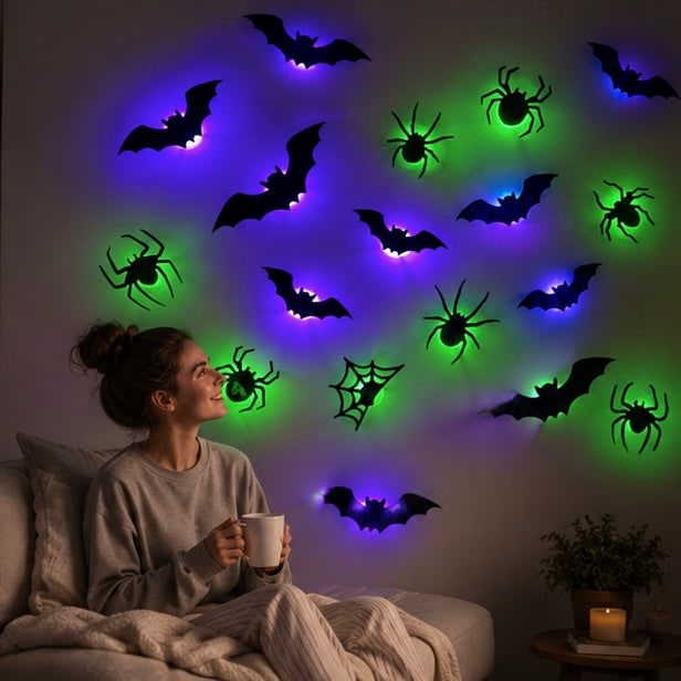 Adesivi per decorazioni murali a LED per Halloween con design che si illumina al buio per decorazioni per feste in casa stregata per interni ed esterni, design 3D illuminato