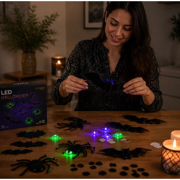Adesivi per decorazioni murali a LED per Halloween con design che si illumina al buio per decorazioni per feste in casa stregata per interni ed esterni, design 3D illuminato