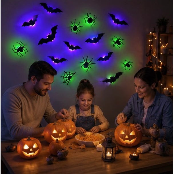Adesivi per decorazioni murali a LED per Halloween con design che si illumina al buio per decorazioni per feste in casa stregata per interni ed esterni, design 3D illuminato