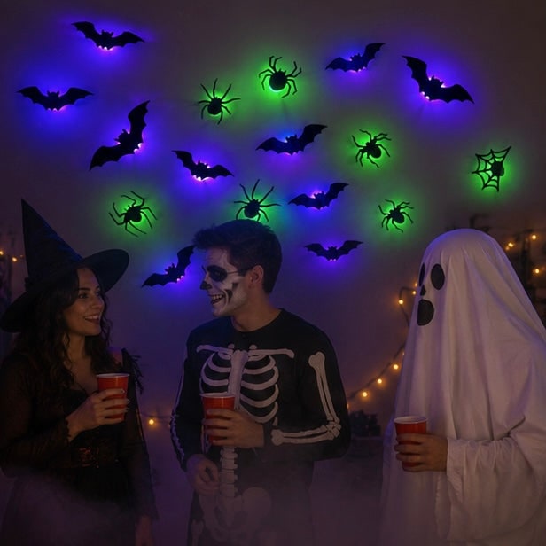 Adesivi per decorazioni murali a LED per Halloween con design che si illumina al buio per decorazioni per feste in casa stregata per interni ed esterni, design 3D illuminato