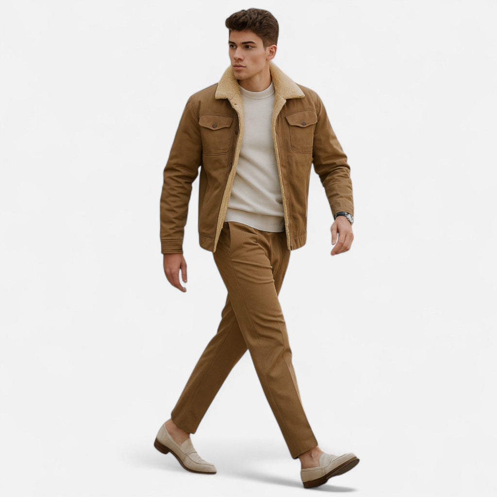 Classico bomber da aviatore da uomo con colletto in sherpa per calore invernale e stile senza tempo