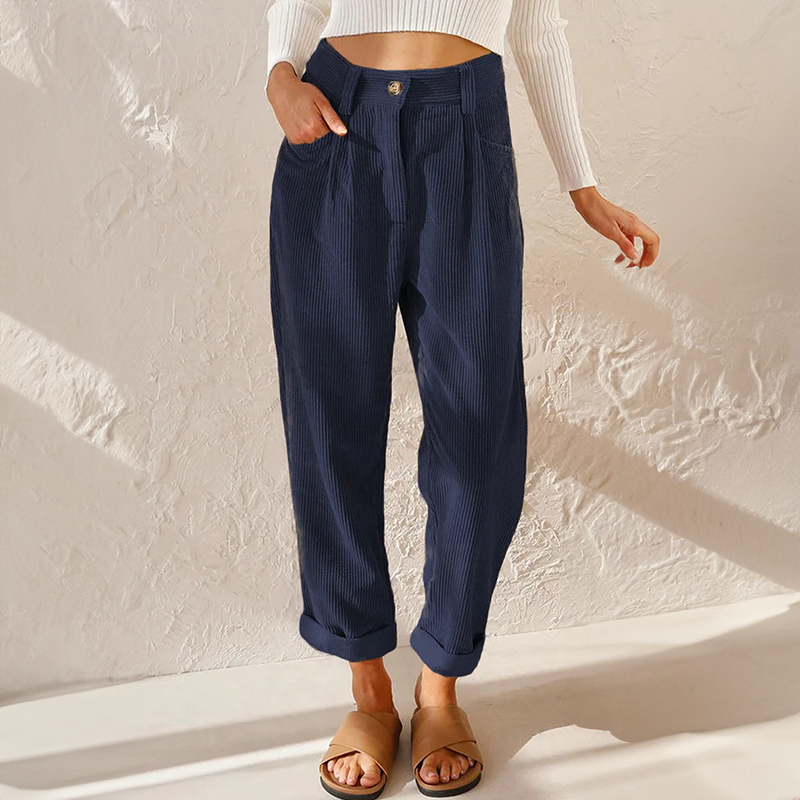 Pantaloni in velluto a coste a vita alta da donna