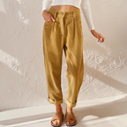 Pantaloni in velluto a coste a vita alta da donna