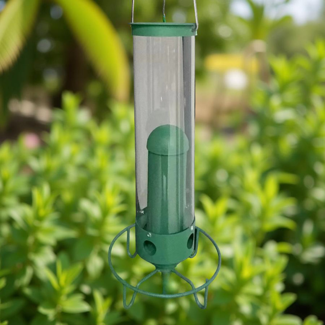 Mangiatoia per uccelli in metallo anti-scoiattolo sospesa da esterno per giardino, a tubo