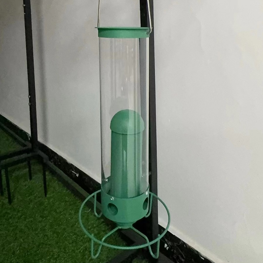 Mangiatoia per uccelli in metallo anti-scoiattolo sospesa da esterno per giardino, a tubo