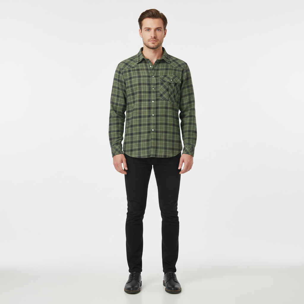 Camicia da uomo in flanella a maniche lunghe a quadri