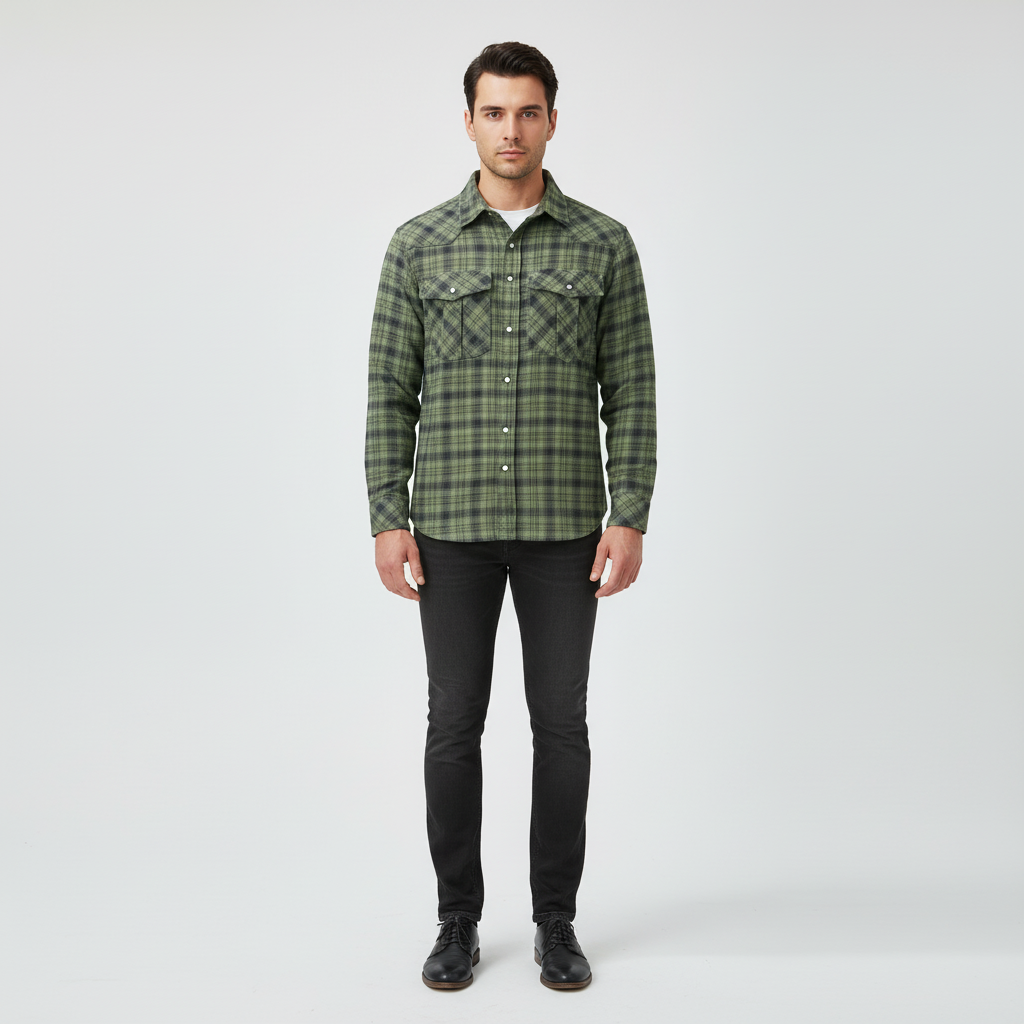 Camicia da uomo in flanella a maniche lunghe a quadri