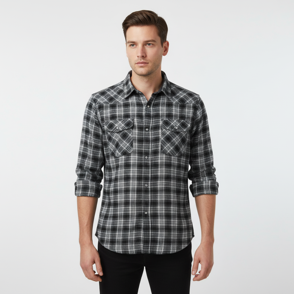 Camicia da uomo in flanella a maniche lunghe a quadri