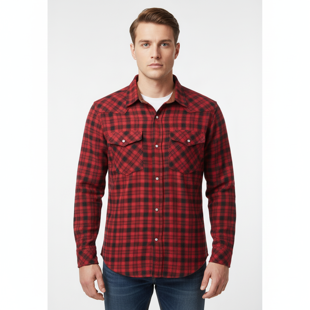 Camicia da uomo in flanella a maniche lunghe a quadri