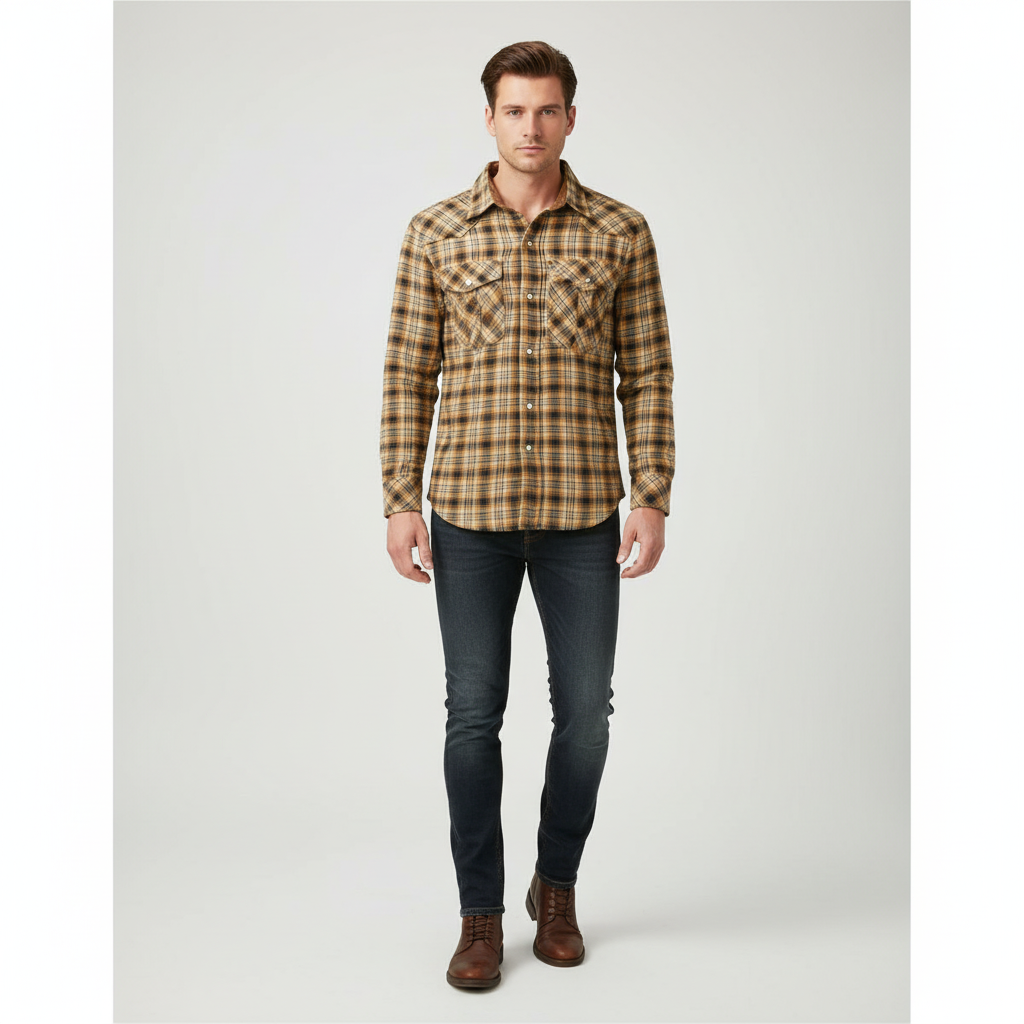 Camicia da uomo in flanella a maniche lunghe a quadri