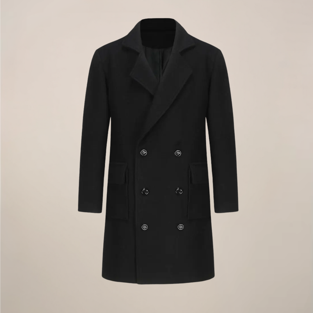 Soprabito doppiopetto nero da uomo | Elegante cappotto lungo invernale