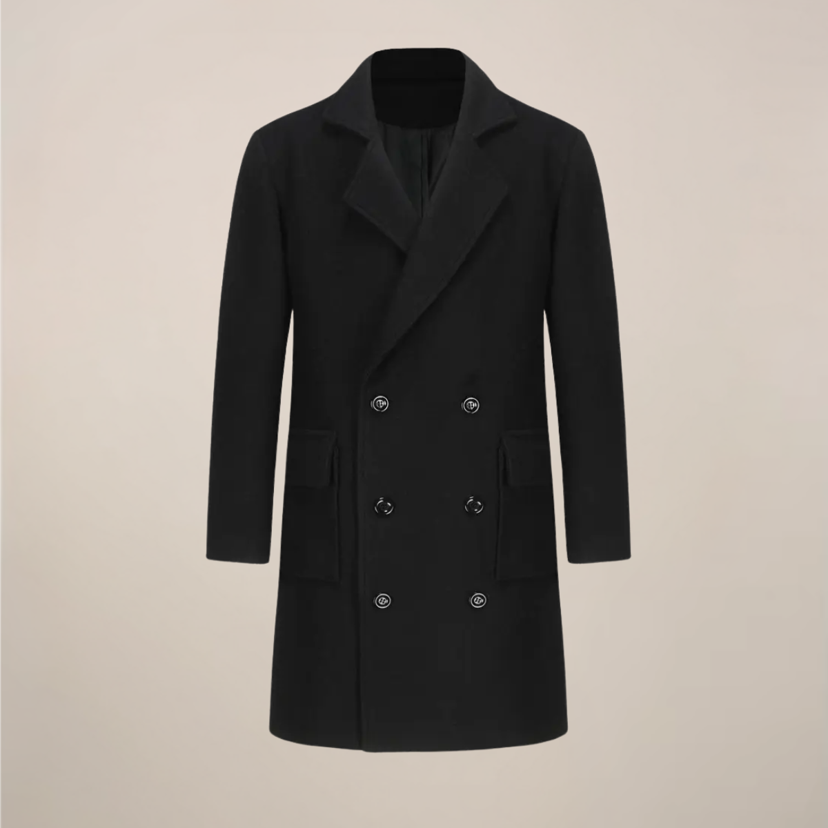 Soprabito doppiopetto nero da uomo | Elegante cappotto lungo invernale