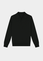 Maglione polo da uomo nero con colletto aperto per uno stile raffinato