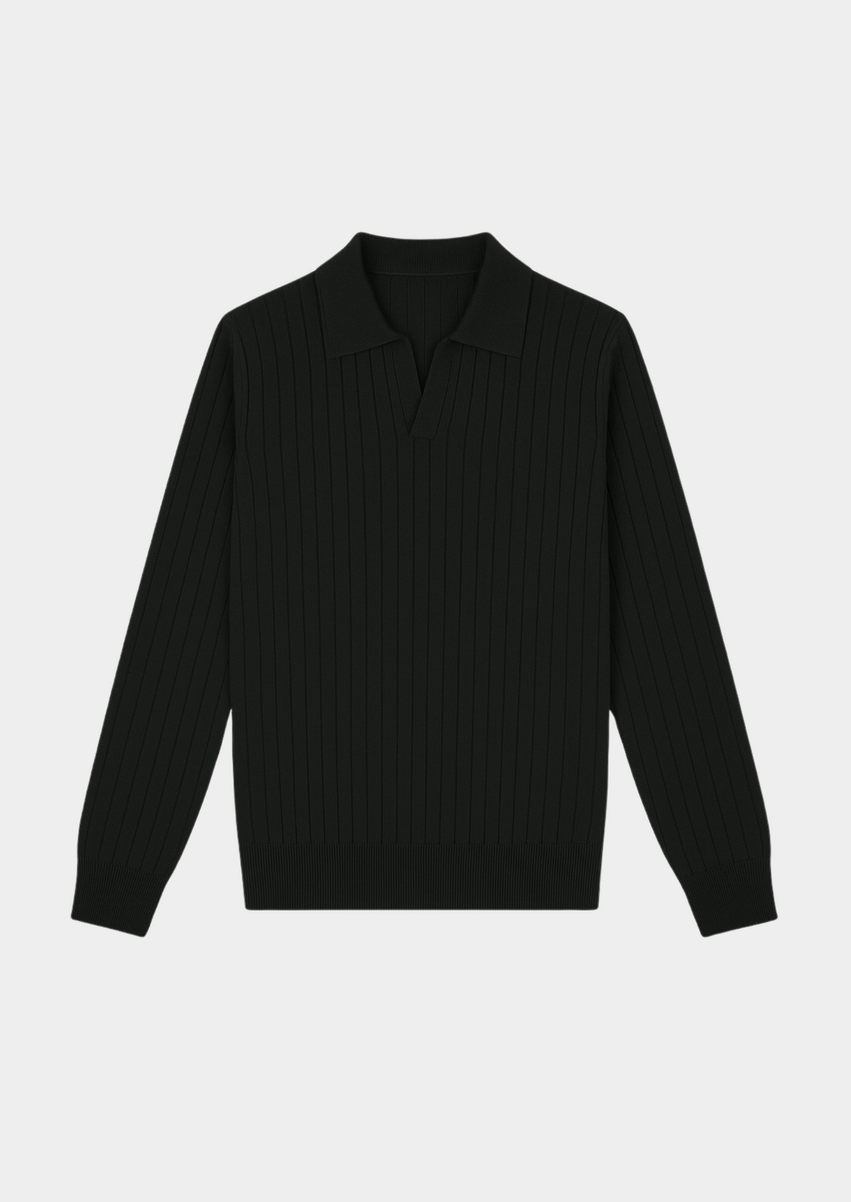 Maglione polo da uomo nero con colletto aperto per uno stile raffinato