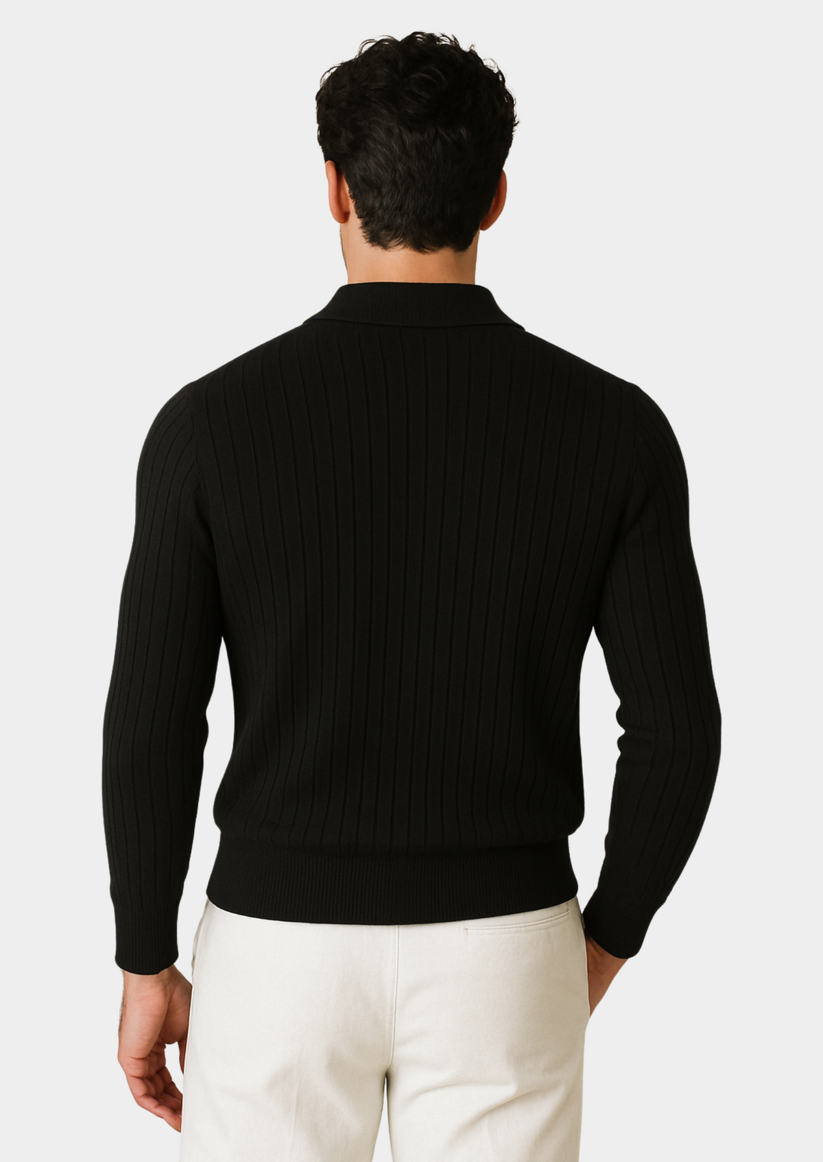 Maglione polo da uomo nero con colletto aperto per uno stile raffinato