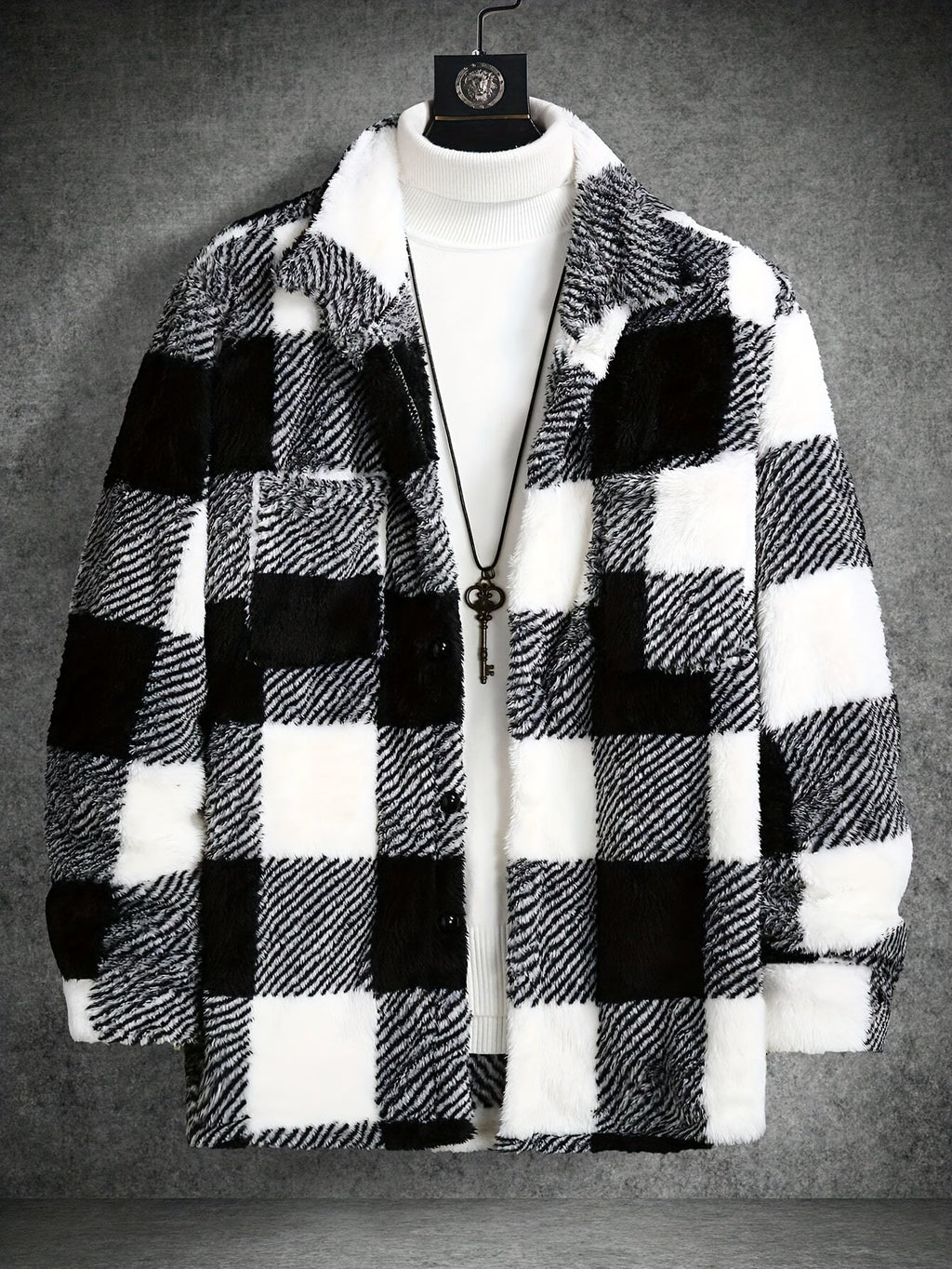Giacca in pile scozzese da uomo: accogliente stile bianco e nero