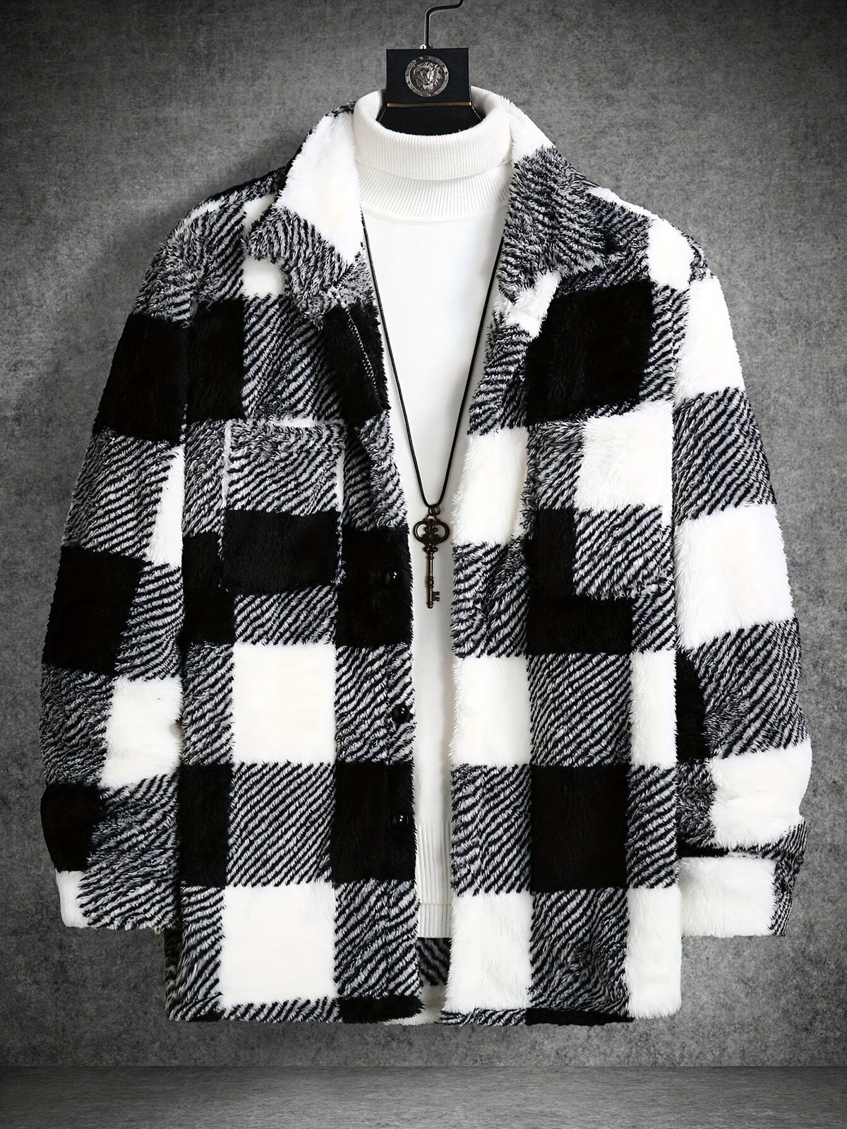 Giacca in pile scozzese da uomo: accogliente stile bianco e nero