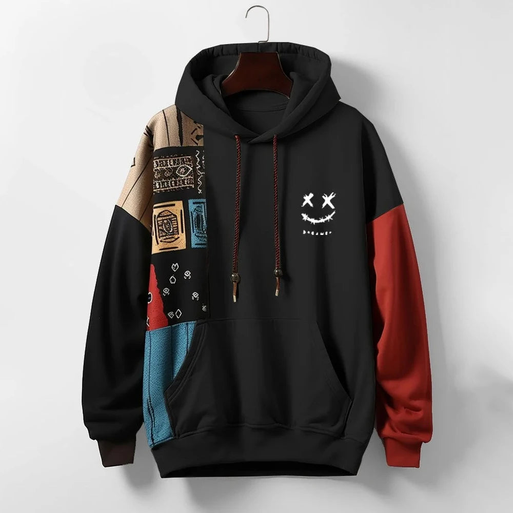 Felpa con cappuccio a contrasto audace da uomo - Stile casual da strada