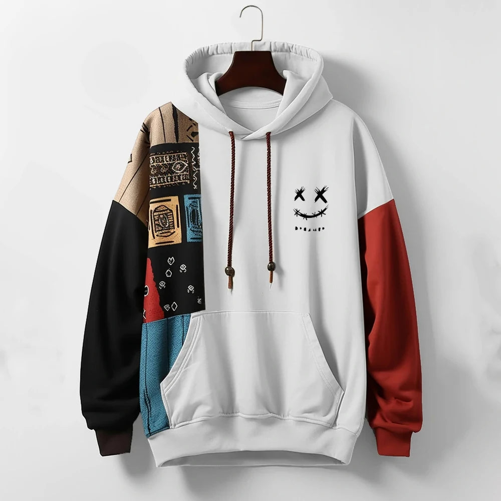 Felpa con cappuccio a contrasto audace da uomo - Stile casual da strada