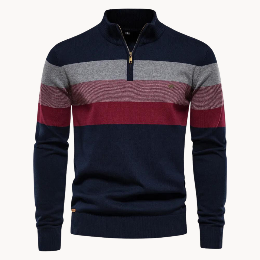 Maglione con zip a quarti a righe Burk da uomo