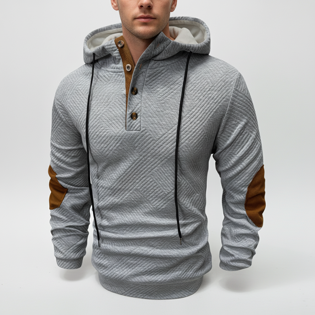 Felpa con cappuccio casual da uomo con abbottonatura a mezzo bottone