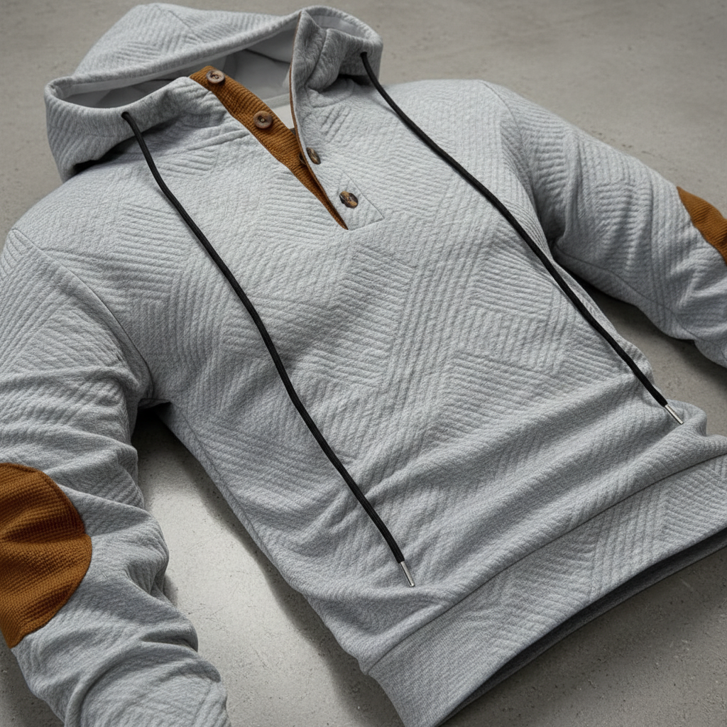 Felpa con cappuccio casual da uomo con abbottonatura a mezzo bottone
