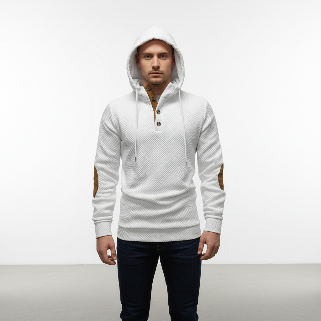 Felpa con cappuccio casual da uomo con abbottonatura a mezzo bottone
