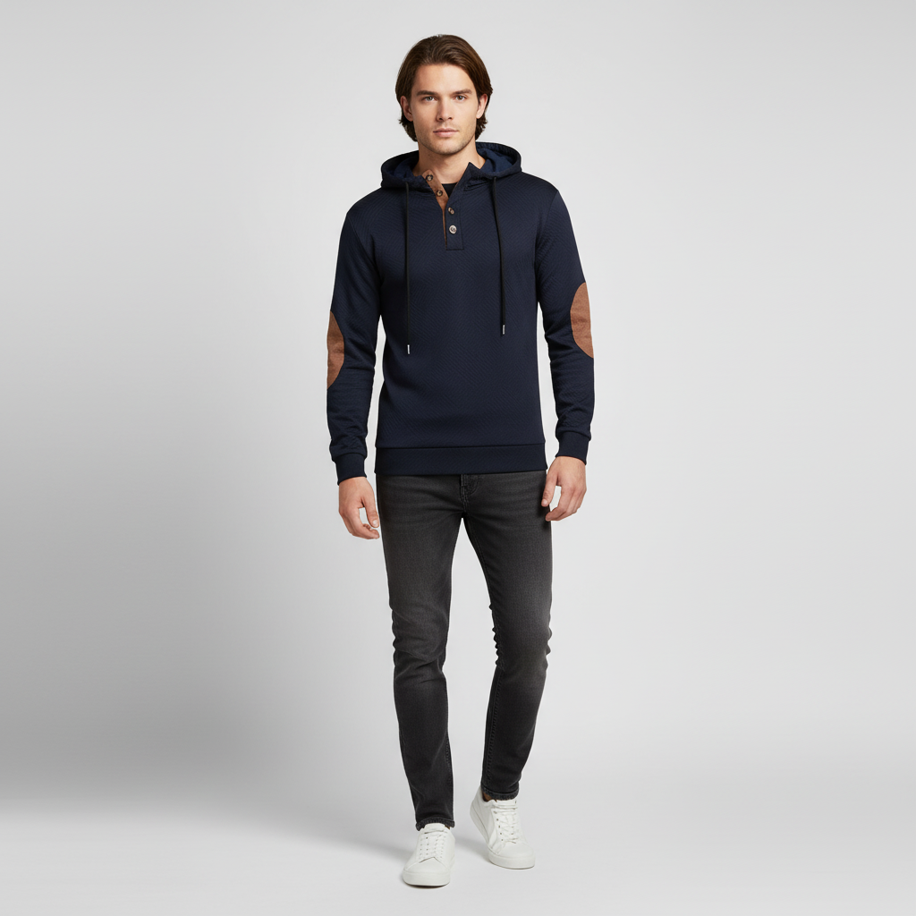 Felpa con cappuccio casual da uomo con abbottonatura a mezzo bottone