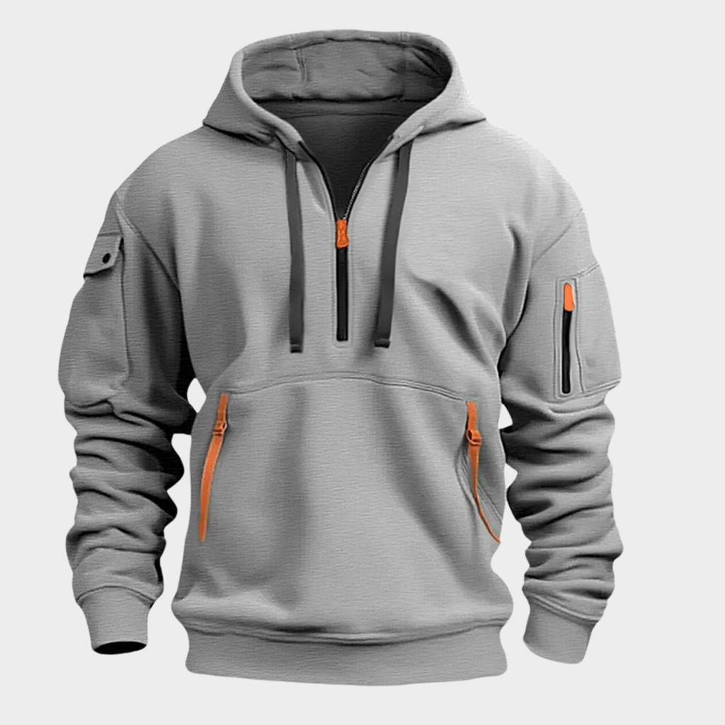 Felpa con cappuccio casual da uomo con mezza zip e tasche sicure