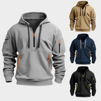 Felpa con cappuccio casual da uomo con mezza zip e tasche sicure