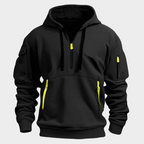 Felpa con cappuccio casual da uomo con mezza zip e tasche sicure