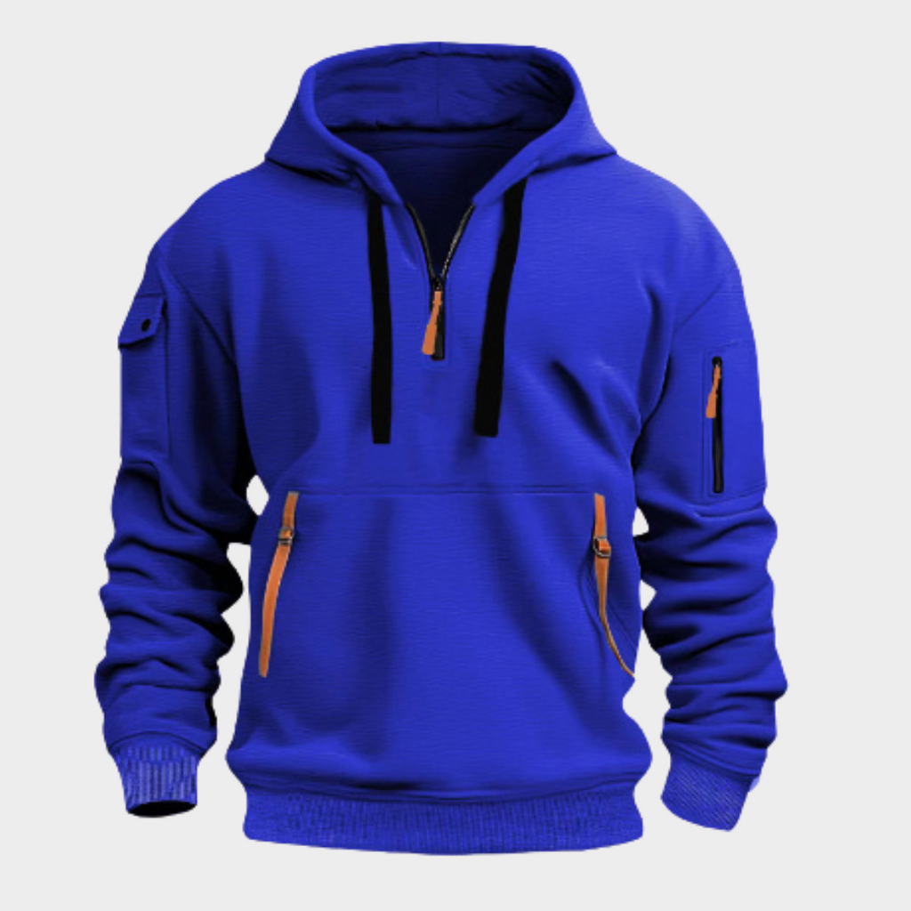Felpa con cappuccio casual da uomo con mezza zip e tasche sicure