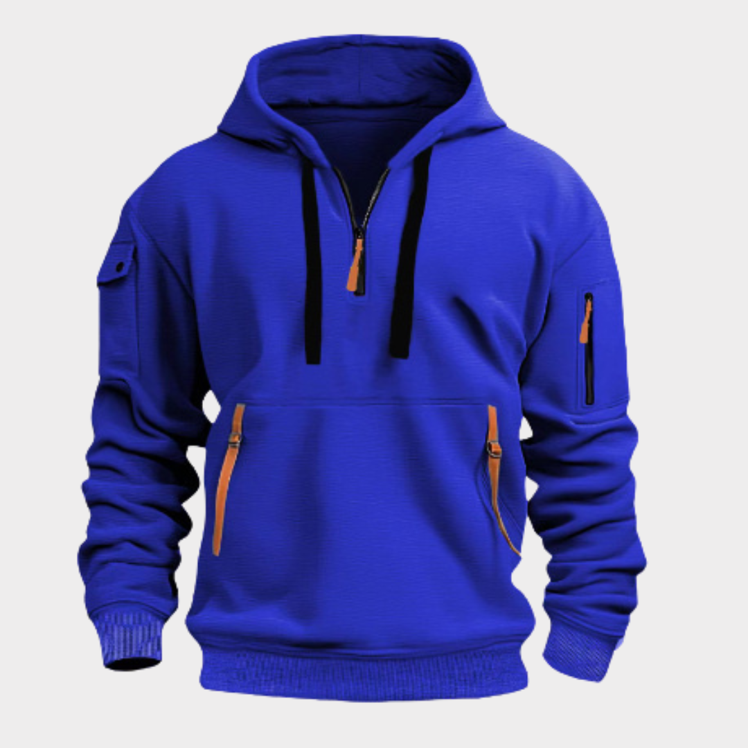 Felpa con cappuccio casual da uomo con mezza zip e tasche sicure