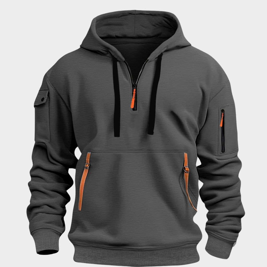 Felpa con cappuccio casual da uomo con mezza zip e tasche sicure