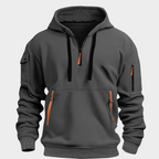 Felpa con cappuccio casual da uomo con mezza zip e tasche sicure