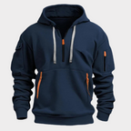 Felpa con cappuccio casual da uomo con mezza zip e tasche sicure