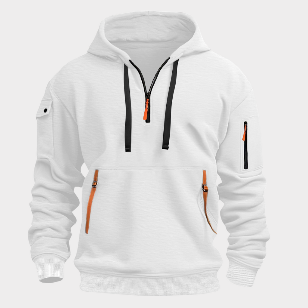 Felpa con cappuccio casual da uomo con mezza zip e tasche sicure