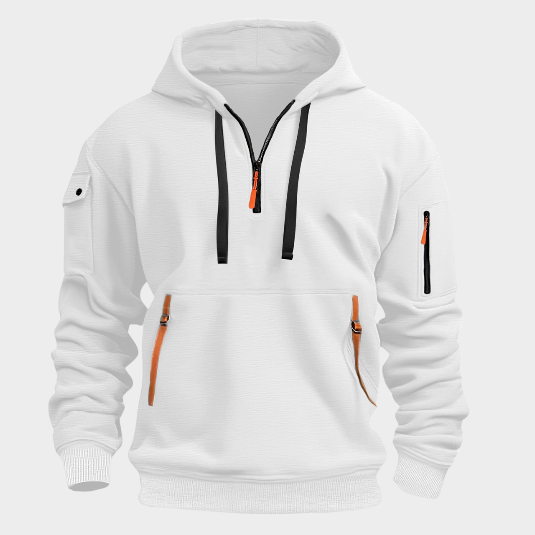 Felpa con cappuccio casual da uomo con mezza zip e tasche sicure